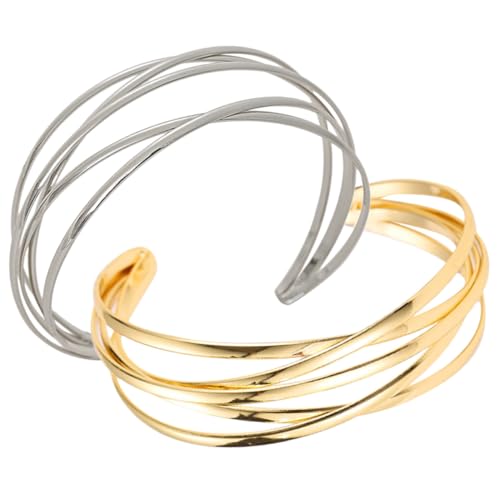 IMIKEYA 2 Stück Multilayer Boho Armreifen Gold Silber Offen Damen Armband Modeschmuck Stilvoll für Hochzeit Geburtstag Valentinstag von IMIKEYA