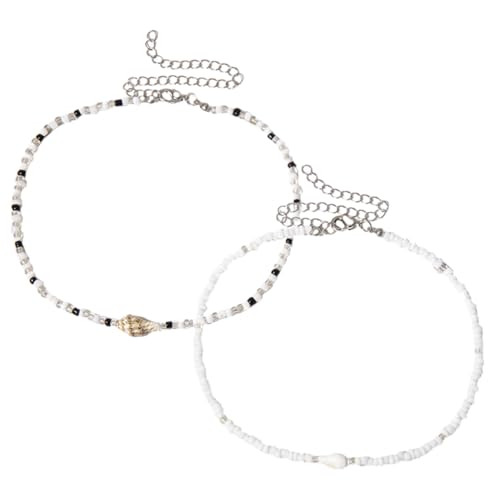 IMIKEYA 2 Stück Muschelkette Perlen Einstellbare Choker Halskette für Strandliebhaber Handgefertigte Bunte Boho Schmuckstücke für Teenager und Frauen von IMIKEYA