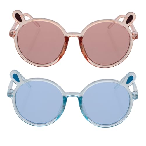 IMIKEYA 2 Stück Sonnenbrille mit Rundem Rahmen und Kreativem Bärenohren Design Transparent Blau und Transparent Robuste Materialien für Outdoor Party und Reisen von IMIKEYA