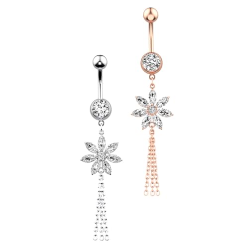 IMIKEYA 2 Stück Teiliges Bauchnabelpiercing aus Langlebigem Metallzircon Modischer Nabelring in Silber und Roségold Hautfreundlicher und Pflegeleichter Körperschmuck für Damen für Party von IMIKEYA