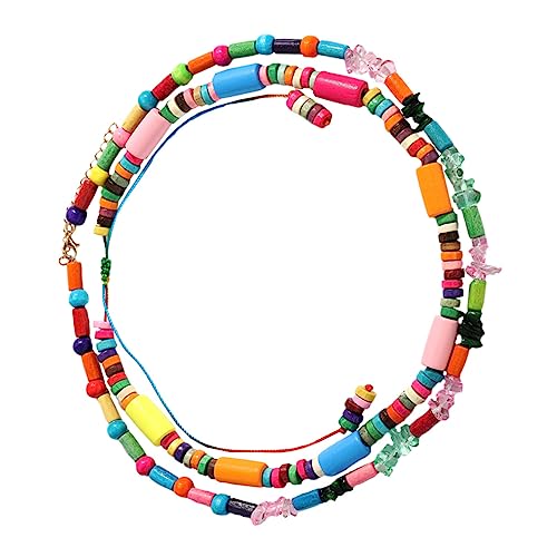 IMIKEYA Boho Holzperlen Halskette Doppellagig Ethno Schmuck für Frauen Schlüsselbeinkette von IMIKEYA