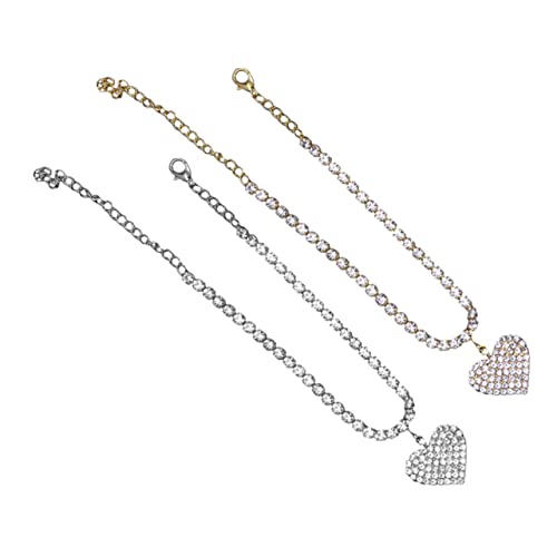 IMIKEYA 2 Stück Teiliges Fußkettchen Damen mit Funkelnden Herz Rhinestones Verstellbare Ankle Chains Gold und Silber Modischer Fußschmuck für Party Strand Hochzeit und Alltag von IMIKEYA