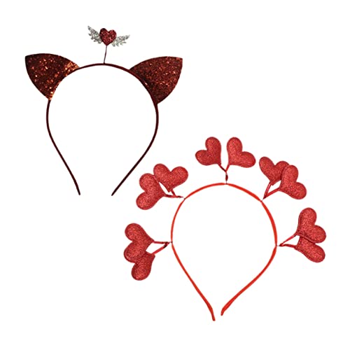 IMIKEYA 2 Stück Teiliges Haarband Herzförmig und Katzenohren Karneval Haarreife Modisch Leicht und Komfortabel Für Mädchen Party Fasching Zubehör von IMIKEYA