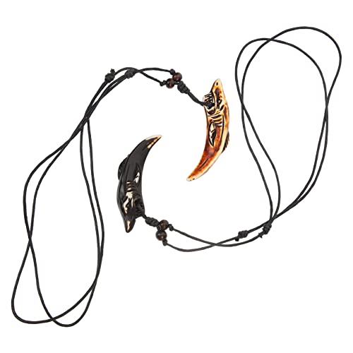 IMIKEYA 2 Stück Teiliges Herren Anhänger Halskette Resin Stylischer Haifischzahn Look Langlebiger Schmuck für Party Club und Alltag Kreative Neck Jewelry Schwarz und Rotbraun von IMIKEYA