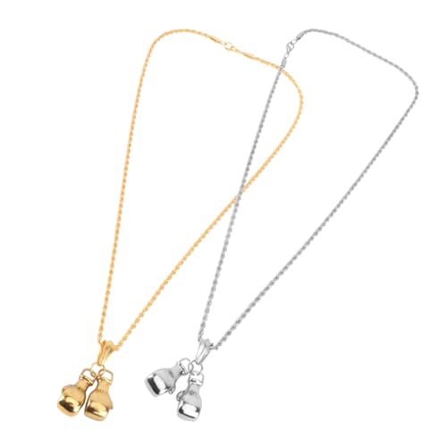 IMIKEYA 2 Stück Teiliges Set Boxhandschuh Halsketten aus Metall Modische Punk Anhänger in Silber und Gold Stylische Choker für Damen und Herren Kreativer Schmuck für Fitness von IMIKEYA