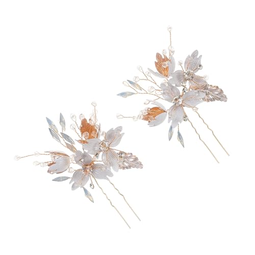 IMIKEYA 2 Stück U Förmige Haarnadeln mit Weißem Blumenmotiv und Funkelnden Details Brautschmuck für Hochzeiten Festliche Anlässe und Besondere Events von IMIKEYA