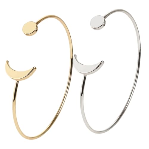 IMIKEYA 2 Stück Verstellbare Damen Armreifen aus Leichtem Metall mit Mondmotiv Modische Offene Armbänder in Gold und Silber Eleganter Schmuck für Geburtstag Hochzeit und Alltag von IMIKEYA