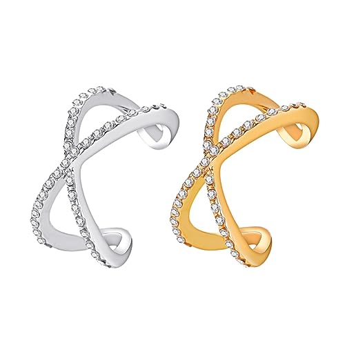 IMIKEYA 2 Stück Verstellbare Offene Doppel Lagen Ringe mit Kreuz Design Schmuckringe Damen Herren Partyaccessoire Langlebiges Legierungsmaterial Komfortabel von IMIKEYA