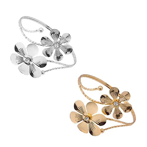 IMIKEYA 2 Stück Verstellbares Armreif mit Strassblumen Offener Oberarm Cuff aus Hochwertiger Legierung Modisches Schmuck Accessoire für Damen und Mädchen Geeignet für Hochzeit Party und von IMIKEYA