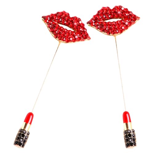 IMIKEYA Lippenstift Brosche 2 Stück Strass Anstecknadel Für Damen Dekorative Kleiderbrosche in Rot Metall Pin Für Kleidung Hut Und Schal von IMIKEYA