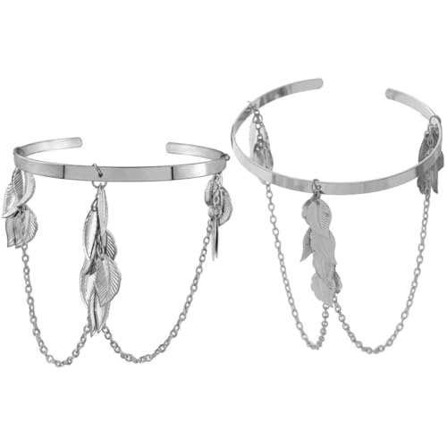 IMIKEYA 2stücke Armreif Für Damen Aus Metall Mit Blättern Und Kettendesign Armmanschette Für Frauen Als Schmuck Und Dekoration Für Hochzeit Valentinstag Geburtstag Verlobung Und Andere Anl von IMIKEYA