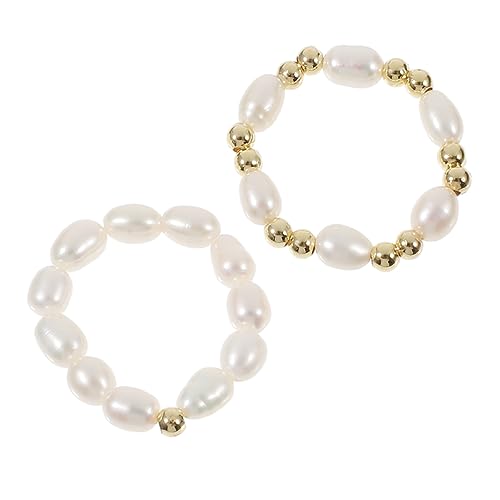 IMIKEYA 2Stücke Perlenringe für Frauen Elegantes Design Robustes Material Perfektes für Geburtstage und Anlässe Handgefertigte Schmuckstücke Frischen Perlen von IMIKEYA