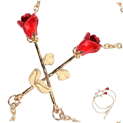 IMIKEYA Rotes Rosenarmband 2 Stück Damen Verstellbar Legierung Elegantes Hand Schmuck für Frauen für Anlässe Wie Muttertag Weihnachten Geburtstag von IMIKEYA