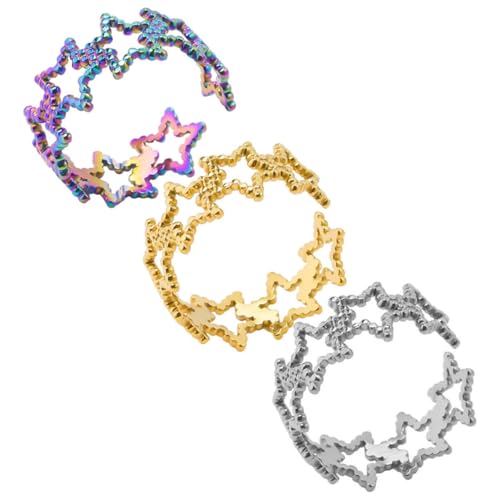 IMIKEYA 3 Stck Teiliges Verstellbare Edelstahl Sternringe Offene Damenringe Modische Dekorative Schmuckstücke Langlebig Rostfrei in Metall Regenbogen Goldfarben von IMIKEYA