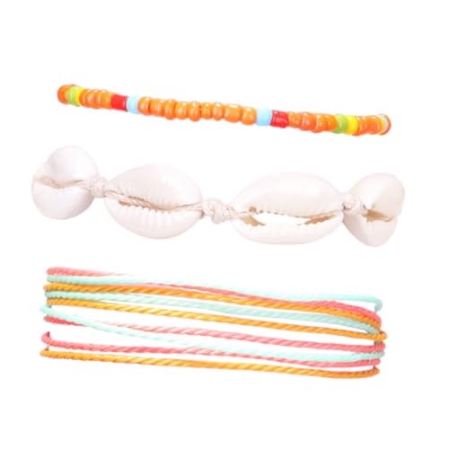 IMIKEYA 3 Stück Bohemian Fußkettchen Bunte Perlen und Muschel Sommer Fußschmuck Damen Orange Langlebige Starke Fußkette Modischer Schmuck für Strand und Alltag von IMIKEYA