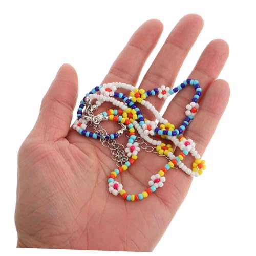 IMIKEYA 3 Stück Boho Fußkettchen Handgewebt mit Bunten Reisperlen und Niedlichen Blumen Motiven Farbenfrohe Sommer Strand Schmuck Accessoires für Frauen Mädchen von IMIKEYA