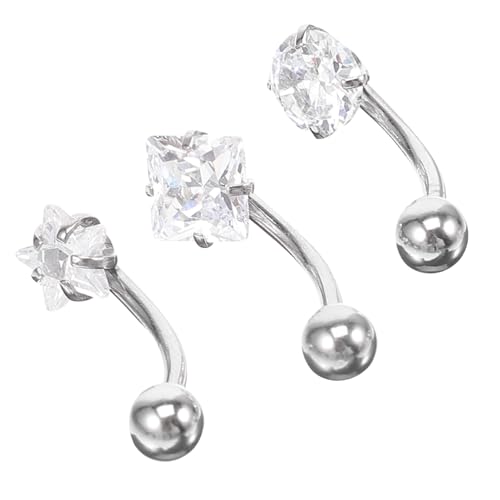 IMIKEYA 3 Stück Edelstahl Bauchnabelpiercing Set Teilig mit Funkelnden Zirkonia Nabelringe für Damen Leicht Hautfreundlich Modisch Komfortabel für Alltag Partys Hochzeit und Shows von IMIKEYA