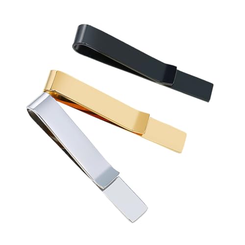 IMIKEYA 3 Stück Herren Krawattenklammern aus Edelstahl Modisch und Langlebig Leichte Formelle Clips in Schwarz und Gold Einfache Handhabung für Business und Festliche Anlässe von IMIKEYA