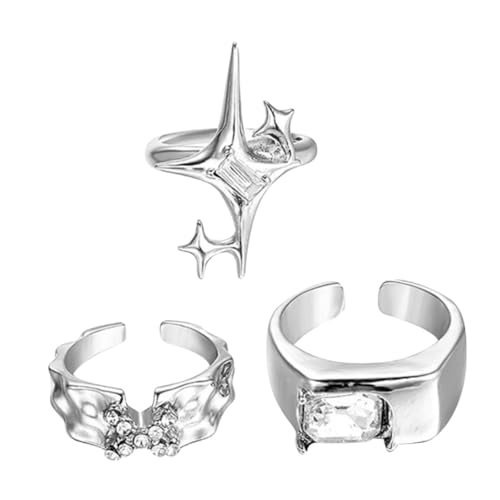 IMIKEYA 3 Stück Offene Silberringe Teilig mit Funkelnden Sternen Verstellbare Statement Ringe für Frauen Ästhetische Fingerringe für Alltag und Besondere Anlässe IMIKEYA 3 Stück Offene Silberringe Teilig mit Funkelnden Sternen Verstellbare Statement Ringe für Frauen Ästhetische Fingerringe für Alltag und Besondere Anlässe von IMIKEYA