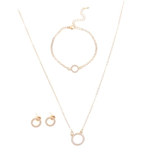 IMIKEYA 3 Stück Schmuckset Damen Teiliges mit Anhänger Kreis Halskette Ohrringe Armband für Hochzeit Braut Schmuck Elegant Modisch von IMIKEYA