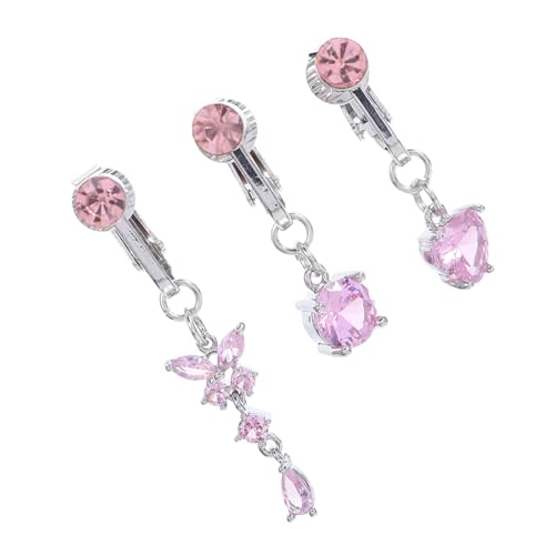 IMIKEYA 3 Stück Teiliges Bauchnabel Clip Fake Piercing Schmuck mit Schmetterling Herz Rund Design Hautfreundlich Schmerzfrei Zirkonia Verziert für Damen Sommer Party Accessoire von IMIKEYA
