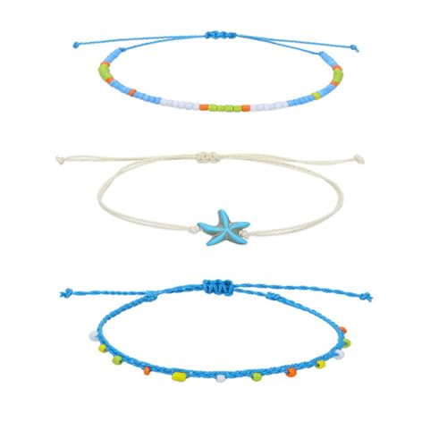 IMIKEYA 3 Stück Teiliges Bohemian Fußkettchen Set Wasserdichte Geflochtene Ankle Chain mit Eleganter Verarbeitung Verstellbar für Damen für Strand Hochzeiten und Yoga von IMIKEYA