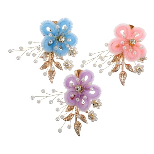 IMIKEYA 3stücke Haarspangen Mit Plüschblumen Und Perlenblättern Handgefertigte Haar-accessoires Im Chinesischen Stil Kopfschmuck Für Hochzeiten Bräute Brautjungfern Frauen von IMIKEYA
