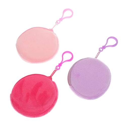 IMIKEYA 3 Stück Teiliges Mini Plüsch Münzbeutel Rundes Schlüsselmäppchen Süße Ohrhörer Aufbewahrungstasche Candy Farben mit Praktischer Schlaufe für Rucksackanhänger von IMIKEYA
