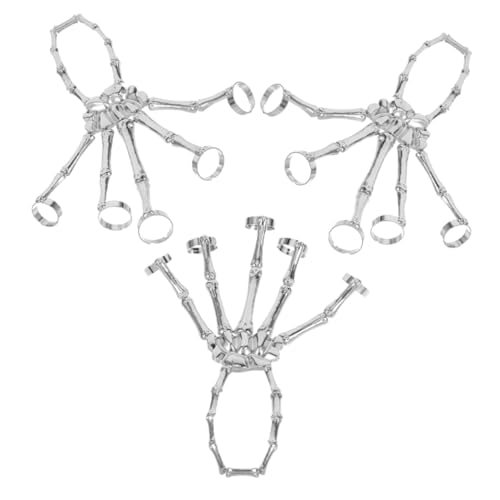 IMIKEYA 3 Stück Teiliges Punk Schädel Armband mit Innovativer Fingerkette Vintage Gothic Stil Metallisches Herren Schmuck Accessoire Auffälliges Statement für Vielseitige Outfits von IMIKEYA