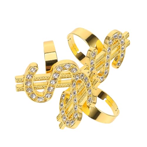 IMIKEYA 3 Stück Teiliges Rapper Punk Kostüm Zubehör Dollarzeichen Ring Vergoldete Metallringe Auffälliger Statement Ring für Cosplay Party Club Geburtstagsfeier Event von IMIKEYA