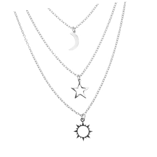 IMIKEYA 3 Stück Teiliges Stern Mond Sonne Halsketten aus Freundschaftsketten für Damen Schlüsselbein Ketten für Familie und Freunde Passend zu Alltag und Besonderen Anlässen von IMIKEYA