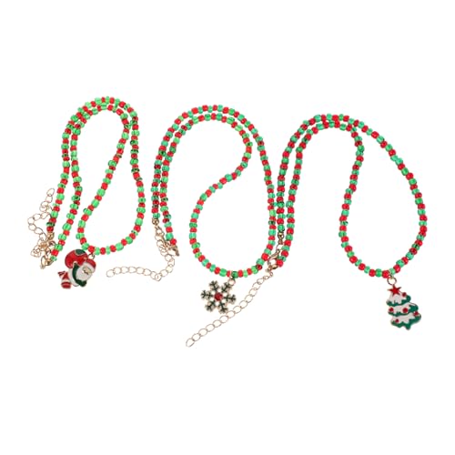 IMIKEYA 3 Stück Teiliges Weihnachts-halsketten Santa Claus Weihnachtsbaum und Schneeflocken-anhänger Rot-grüne Perlenkette Winter-schmuck für Damen Festliche Party Feiertagsdekoration von IMIKEYA