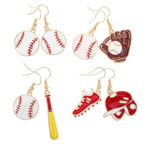 IMIKEYA 4paar Baseball-perlenohrringe Für Damen Sport-ohrringe Als Baseballschläger-ohrringe Softballschläger-schmuck Für Teenager Baseball-accessoires Für Mädchen Fledermaus-schmuck von IMIKEYA