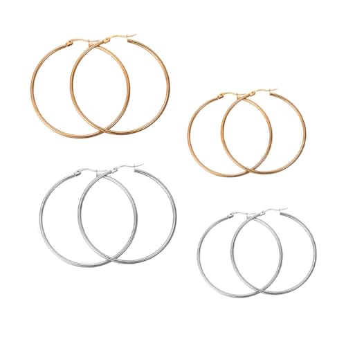 IMIKEYA 4 Paare Damen Creolen Schlichte Geometrische Titanstahl Ohrringe und Goldfarben Accessoires für Alltag Party und Festival von IMIKEYA
