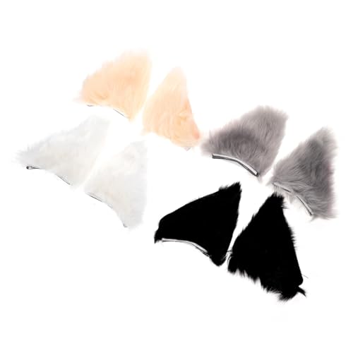IMIKEYA 4 Paare Katzenohren Haarclips Plüsch Haarspangen für Cosplay Kostümpartys und Halloween Bequeme Atmungsaktive Haarschmuck Accessoires Hellgrau und Beige von IMIKEYA