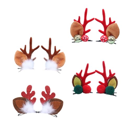 IMIKEYA 4 Paare Weihnachtliche Haarschmuck Clips für Lustige Haarspangen mit Rentiergeweih Kugeln und Glöckchen Festliche Haaraccessoires für Mädchen zur Weihnachtsfeier von IMIKEYA