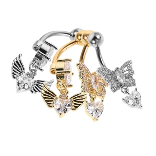 IMIKEYA 4 Stück Herzförmige Bauchnabelringe mit Zirkonia Schmetterlingsdesign Einfache Piercing Nabelstäbe aus Modischer Körperschmuck für Damen und Herren von IMIKEYA