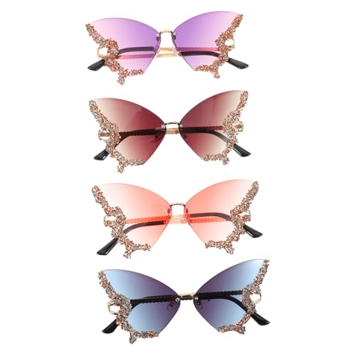 IMIKEYA 4 Stück Modische Butterfly Sonnenbrillen mit Funkelnden Strasssteinen Rahmenlose Retro-designs für Damen Leichte und Bequeme Eyewear für Urlaub Fotoshootings und Alltag von IMIKEYA