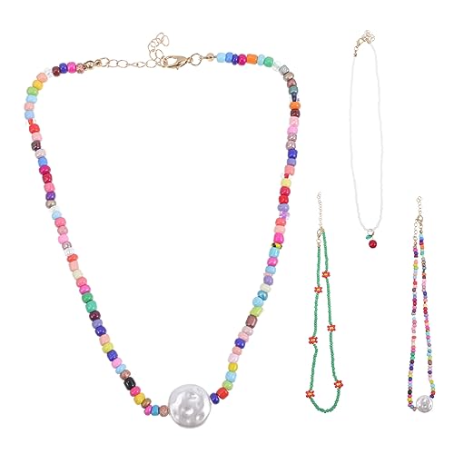 IMIKEYA 4 Stück Perlen Halsband Bohemian Choker Halskette für Teenager Mädchen Strand Perlenkette Mehrlagig Handgefertigt von IMIKEYA