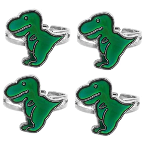 IMIKEYA 4 Stück Teiliges Dinosaurier Stimmungsring Verstellbare Ringe Farbwechsel Thermochromer Dino Schmuck für Jungen Mädchen Party Geschenkidee Kindergeburtstag von IMIKEYA