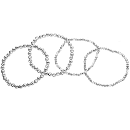 IMIKEYA 4stücke Silber Perlen Armband Frauen Elastische Handgelenk Armreifen Damen Schmuck Modische Armreifen von IMIKEYA