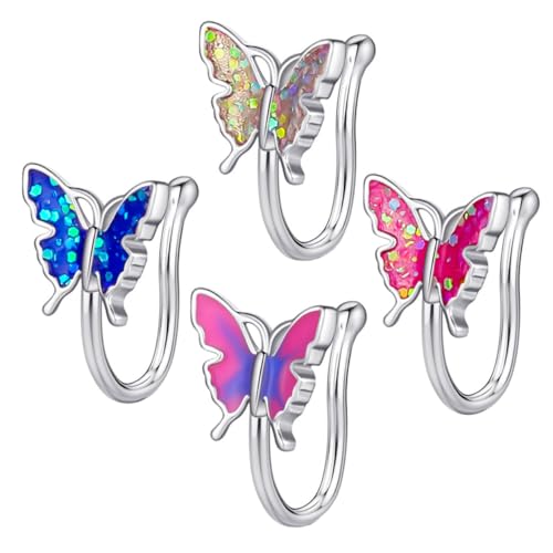 IMIKEYA 4 Stück Teiliges Gefälschte Nasenringe in Ab Farbverlauf Blau Nasenclips Piercing für Damen Nasenschmuck Accessoires für Alltag und Party von IMIKEYA