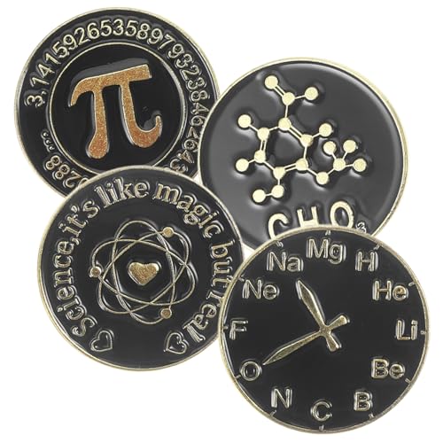 IMIKEYA 4 Stück Teiliges Schwarzer Runder Broschen Anstecker mit Mathematik und Wissenschaftssymbolen Kreative Dekoration für Kleidung Taschen und Hüte Langlebige Metall Pins für Frauen von IMIKEYA
