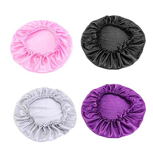 IMIKEYA 4Stücke Seidenspitze für Damen Runde Nachtmütze Atmungsaktive Haarhaube für Optimalen Schlaf Schwarz Silber von IMIKEYA