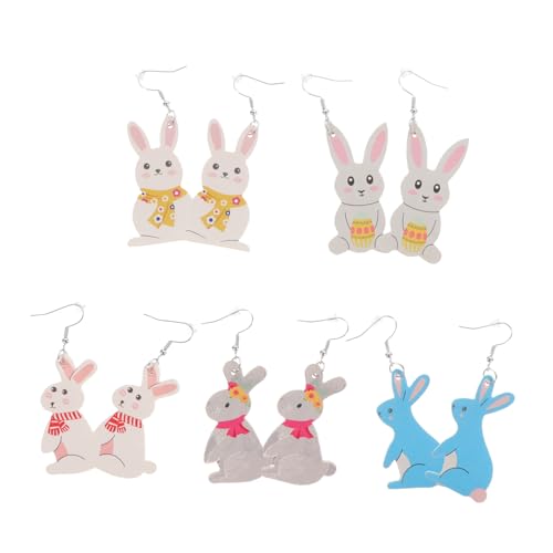 IMIKEYA 5 Paare Osterohrringe Damen Ohranhänger mit Beidseitigem Süßem Hasenmotiv Modisches Accessoire für Alltag Party Dating und Ostern Verarbeitung Langlebig und Leicht zu Tragen von IMIKEYA