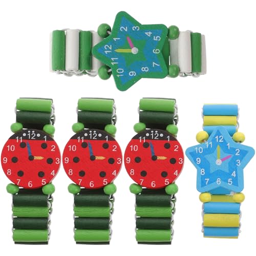 IMIKEYA 5Stücke Bunte Holz Kinder Armbanduhr Spielzeug Simuliertes Lernspielzeug Langlebiges Material Geburtstagsgeschenk für Mädchen Kognitives Spielzeug für Kinder von IMIKEYA