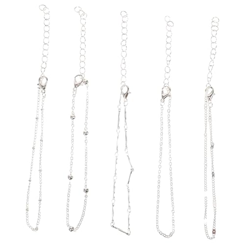 IMIKEYA 5 Stück Teiliges Fußkettchen Set für Frauen Perlen Fußkettchen Verstellbar für Strand Partys und Besondere Anlässe Silberfarbenes Schmuckset von IMIKEYA