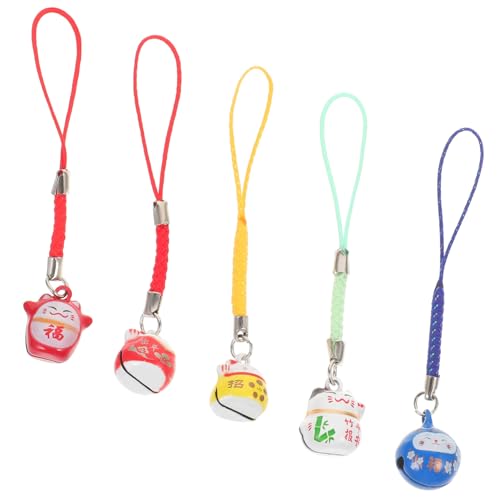 IMIKEYA 5 Stück Teiliges Glückskatze Schlüsselanhänger mit Glocken Kreative Handy Anhänger Dekoration für Taschen Schlüsselringe Robuste Kupfer Materialien für Langlebige Nutzung von IMIKEYA