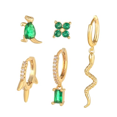 IMIKEYA 5 Stück Teiliges Tier ohrring Grünem Zirkonia Kleine Schlange und Dinosaurier Ohrstecker Modische Creolen und Stecker für Damen Vielseitiger Ohrschmuck für Mehrere Ohrlöcher von IMIKEYA