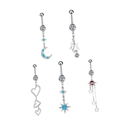 IMIKEYA 5 Stück Zirkonia Bauchnabelpiercings Chirurgenstahl Schmuck für Damen und Hypoallergene Piercings für Partys und Besondere Anlässe von IMIKEYA